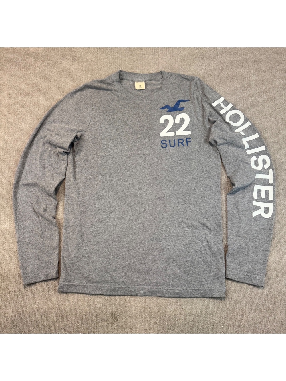 Hollister Gray 22 Surf Long Sleeve T-Shirt Mens Medium Y2K Streetwear Sleeve Hit